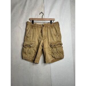 Abercrombie & Fitch Mens 32 Cargo Shorts Tan Khaki Cotton Frayed Hem Distressed